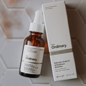 The Ordinary Salicylic Acid 2% Solution, a water-based serum designed for blemish-prone and oily skin.